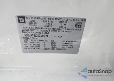 2014 Chevrolet Silverado 1500 High Country из США, поврежденный, VIN 3GCUKTEJ2EG318221